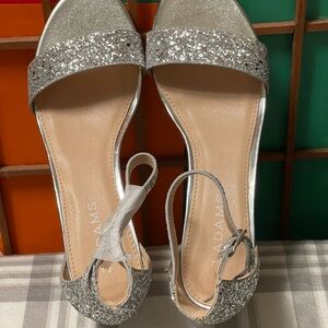 Silver Glitter Open-Toe Slingback Sandals